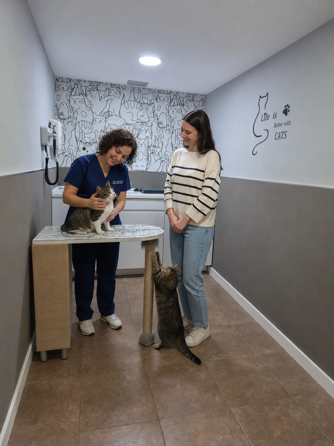 Examen clínico a mascota en consulta veterinaria